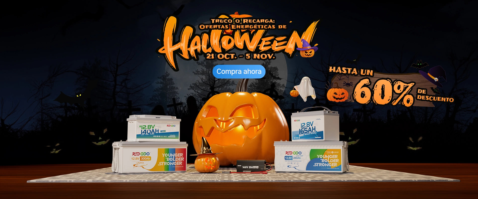 Redodo Batería Litio LiFePO4 Oferta Halloween 2025 con descuento hasta un 60%