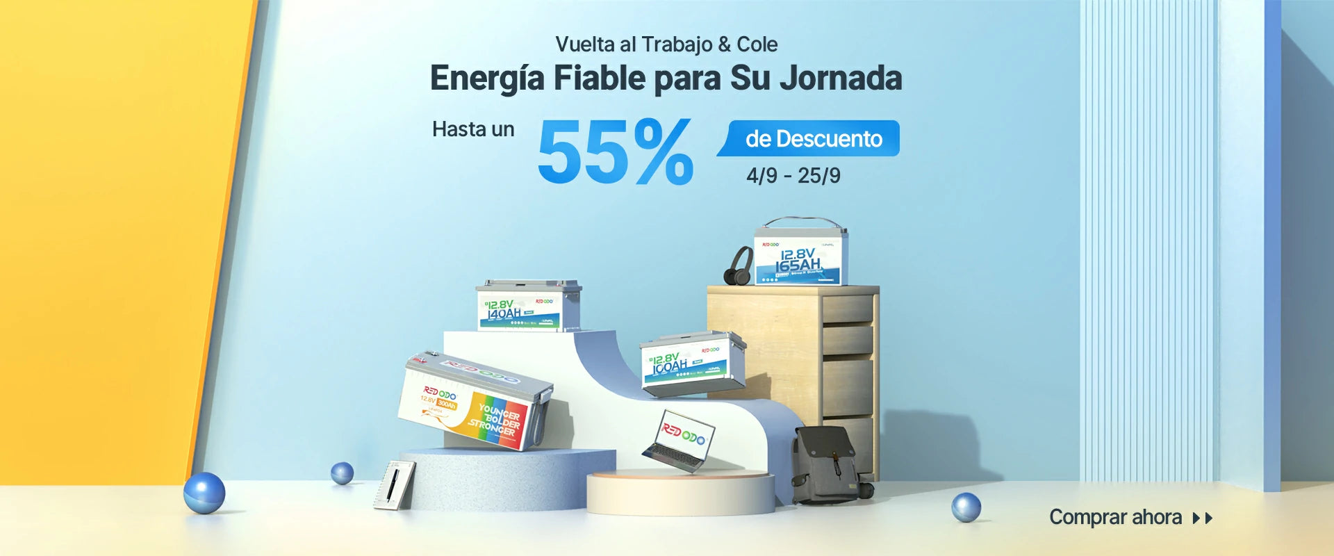 Redodo Batería Litio LiFePO4 Ofertas de Vuelta al Trabajo y de Vuelta al Cole Sale Banner - PC