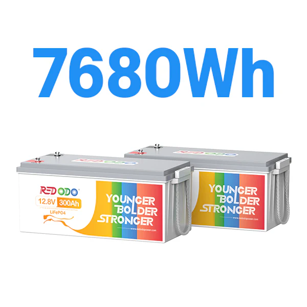 Redodo Batería de Litio 12v 300ah LiFePO4 Basica Pack2 Gran Capacidad Gran Amperio Ciclo Profundo