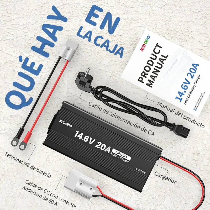 Redodo Power Cargador Litio 12V 20A LiFePO4 - Qué hay en la caja