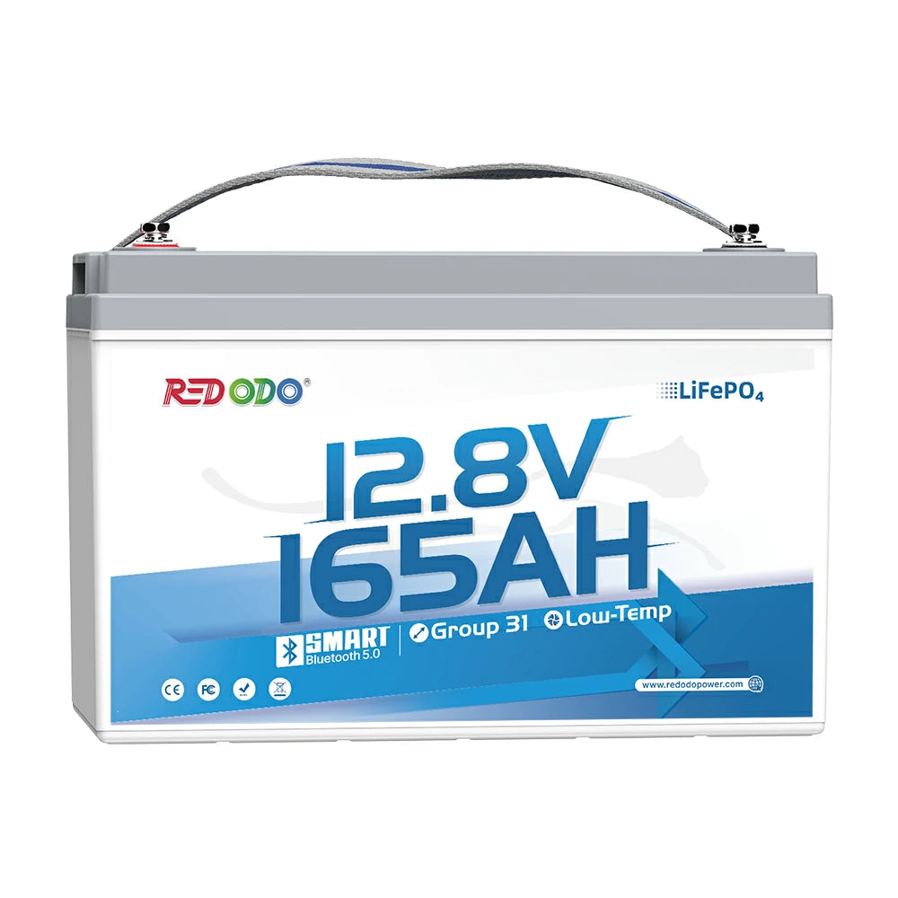Redodo Batería de Litio 12V 165Ah LiFePO4 con Bluetooth - Producto - densidad energética maximizada, mayor capacidad en el mismo tamaño Grupo 31