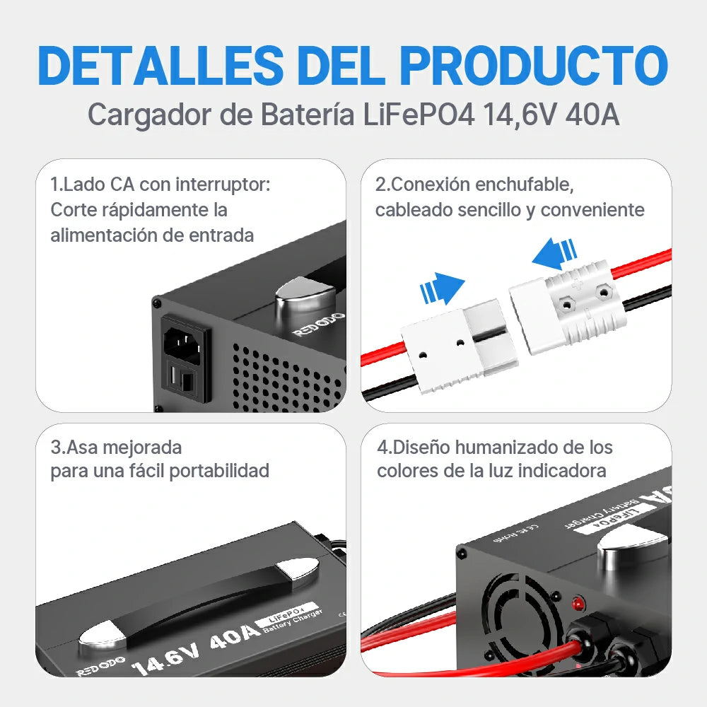 Redodo Power Cargador Litio 12V 40A Update LiFePO4 - Detalles del Producto