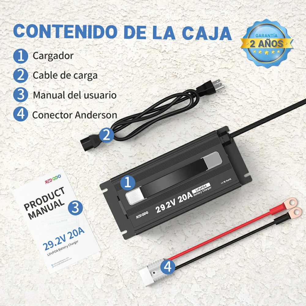 Redodo Cargador LiFePO4 29,2V 20A - Contenido de la Caja
