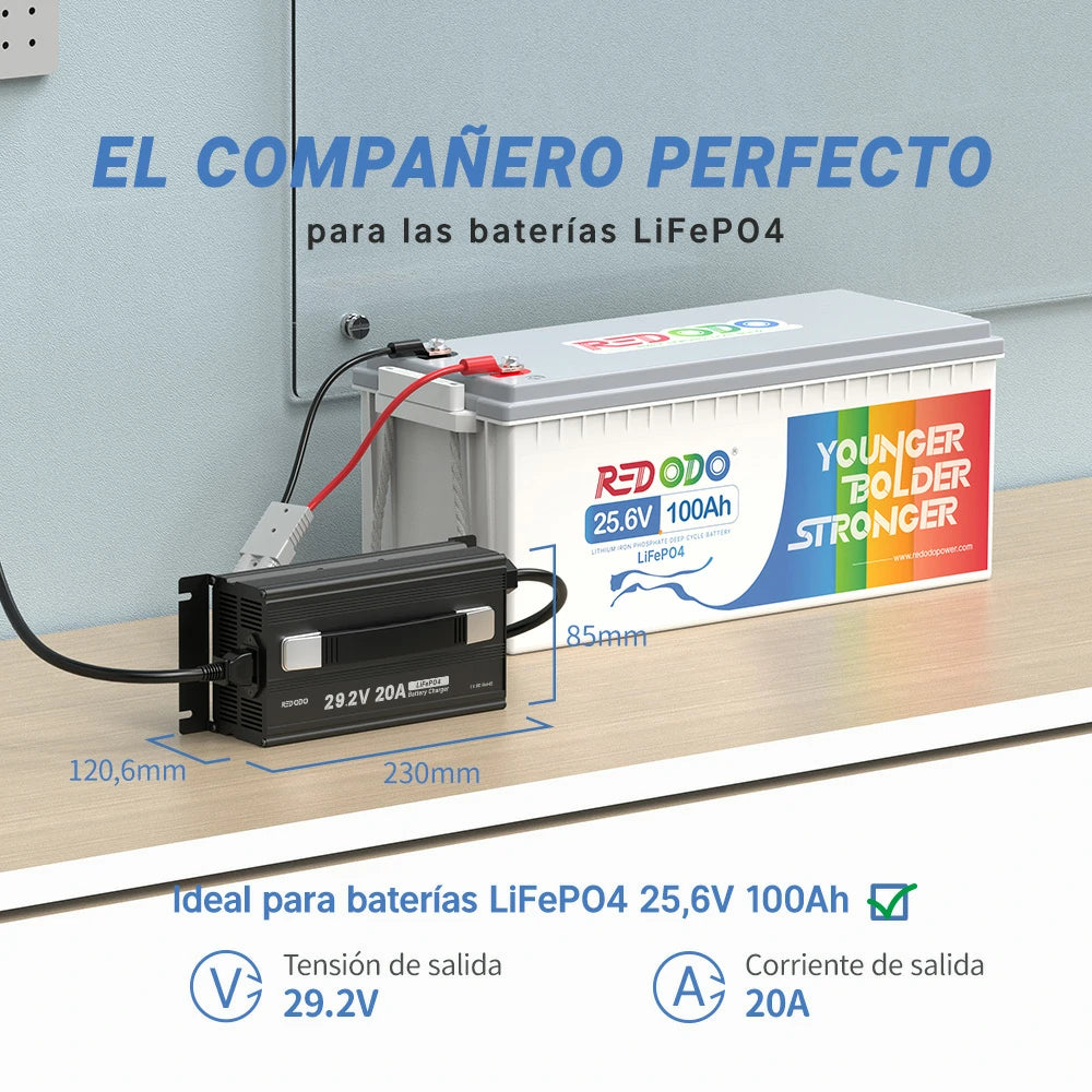 Redodo Cargador LiFePO4 29,2V 20A - El Compañero Perfecto para las Baterías LiFePO4