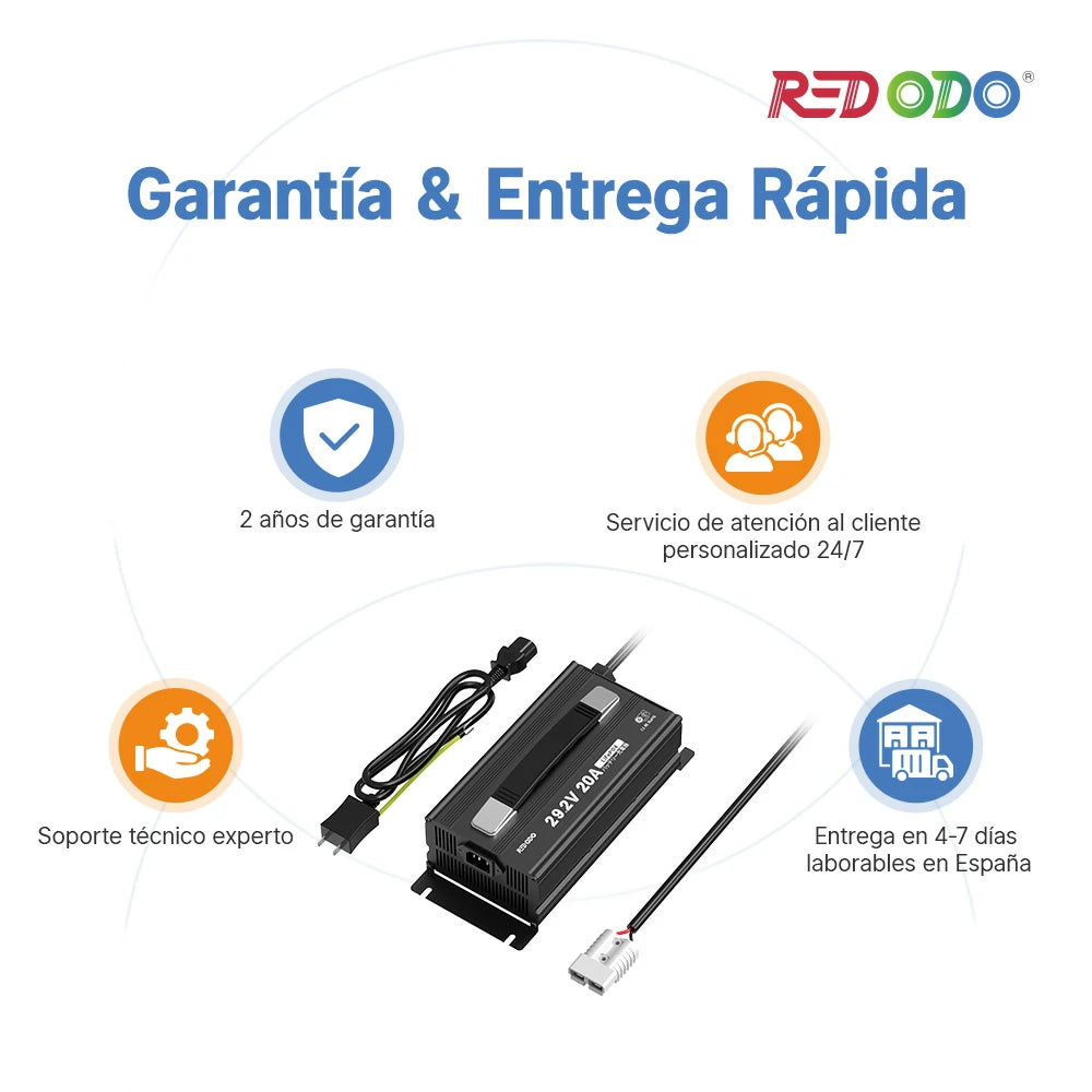 Redodo Cargador LiFePO4 29,2V 20A - Garantía y Entrega Rápida