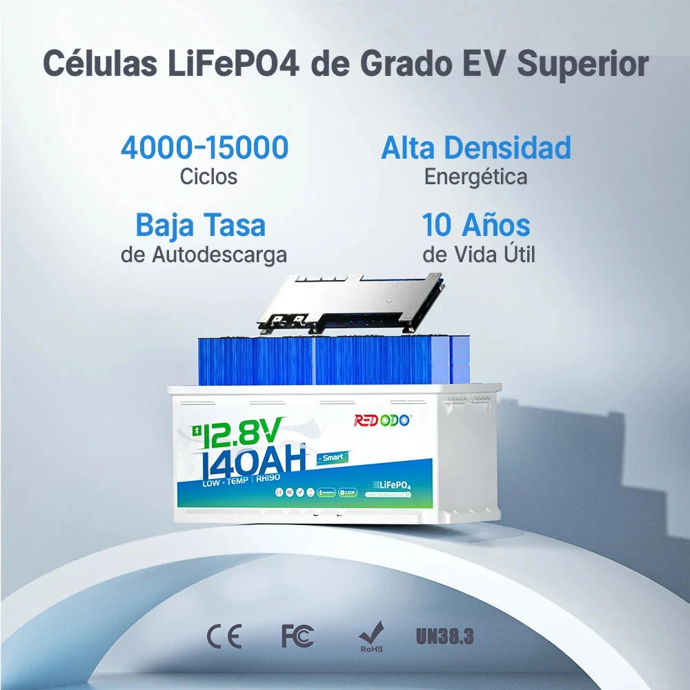 Redodo batería LiFePO4 12V 140Ah H190 bajo el asiento de caravanas, altura perfecta para camper - células LiFePO4 de grado EV superior