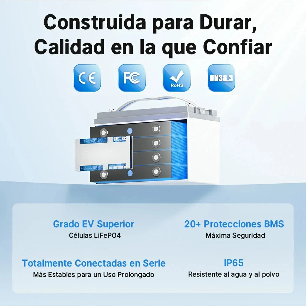 Redodo batería de litio 12V 165Ah LiFePO4 con Bluetooth construida para durar calidad en la que confiar, densidad energética maximizada, mayor capacidad en el mismo tamaño Grupo 31