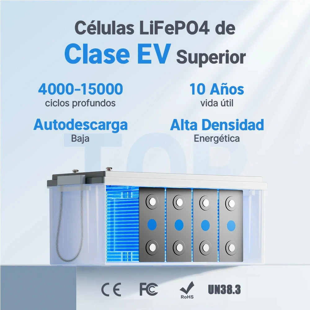 Redodo batería de Litio 12V 300Ah LiFePO4 básica ciclo profundo, gran capacidad y gran amperio, células LiFePO4 de clase EV superior