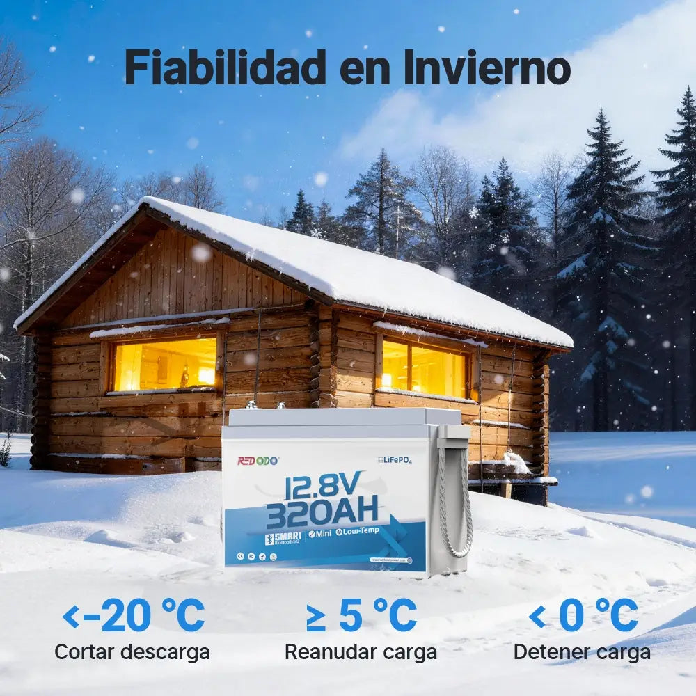Redodo Batería LiFePO4 12V 320Ah W190 con Bluetooth Corte por Baja Temperatura en Invierno