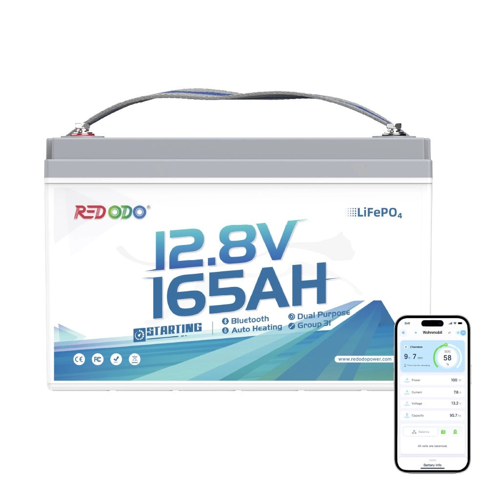 Redodo Batería Marina LiFePO4 de Doble Propósito 12V 165Ah | 1200 CCA - Arranque & Curricán & Electrónica