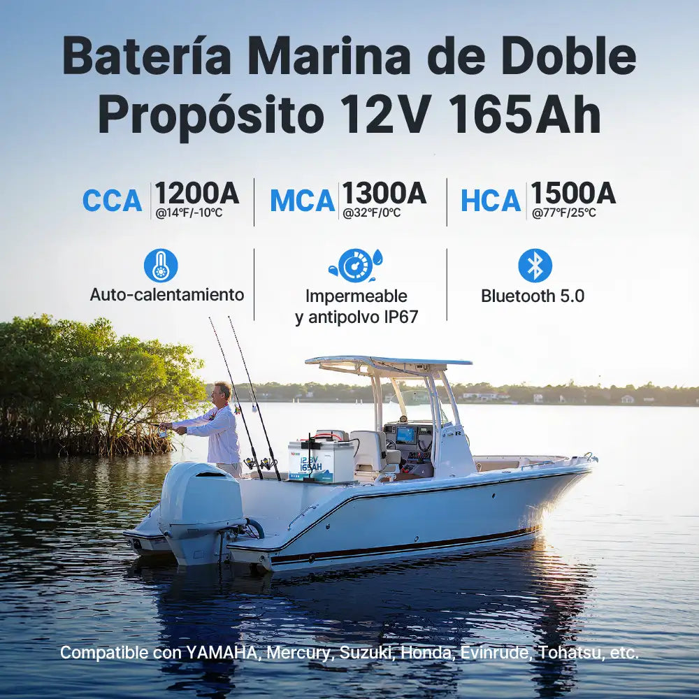 Redodo Batería Marina LiFePO4 de Doble Propósito 12V 165Ah | 1200 CCA - Arranque & Curricán & Electrónica