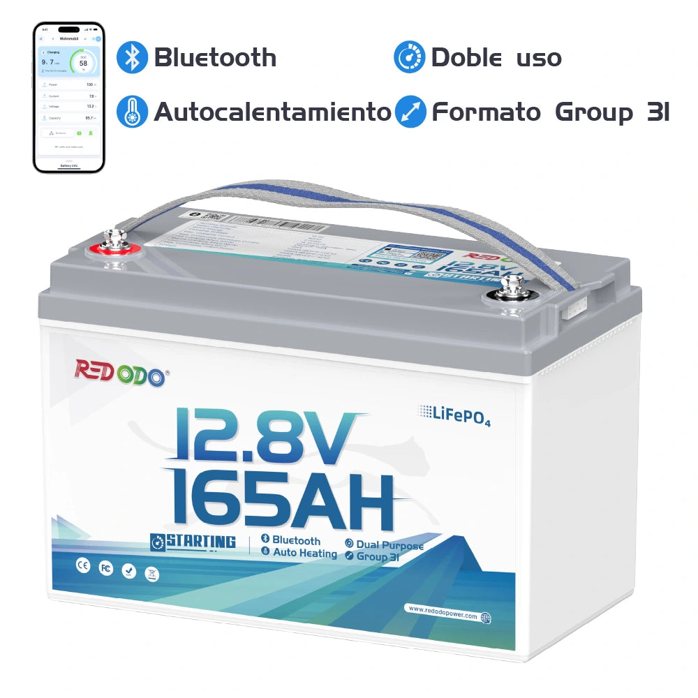 Redodo Batería Marina LiFePO4 de Doble Propósito 12V 165Ah | 1200 CCA - Arranque & Curricán & Electrónica