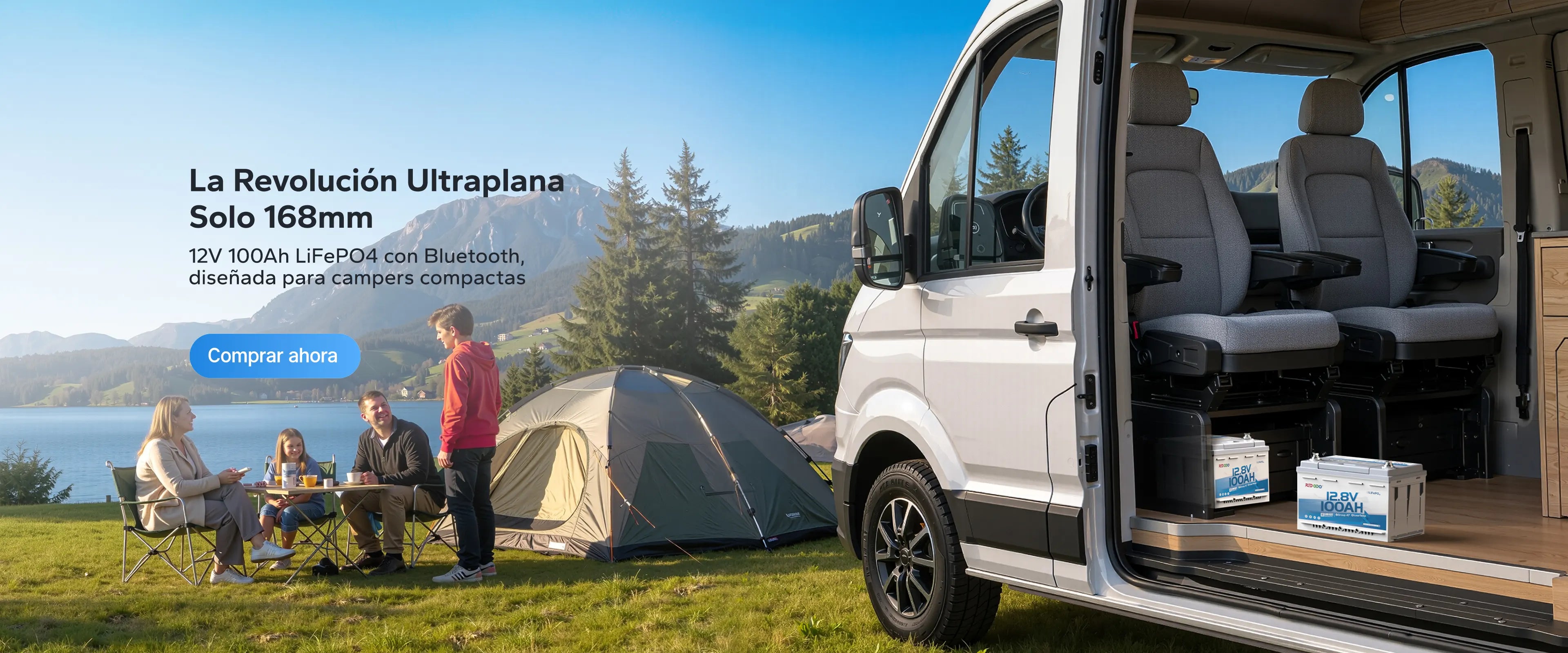 La revolución ultraplana solo 168mm para Redodo 12V 100Ah LiFePO4 H168 con Bluetooth diseñada para campers compactas